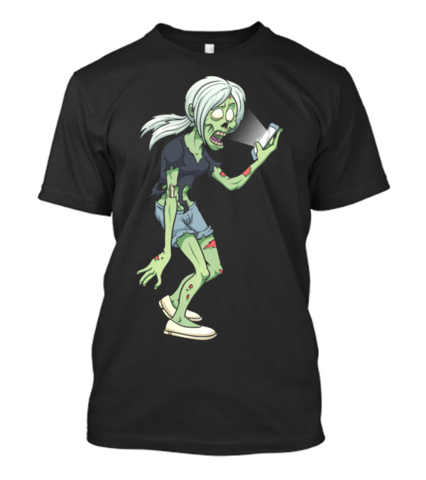 Cell Phones Zombie Girl Walking With Smartphone In Tattered Clothes T-Shirt
