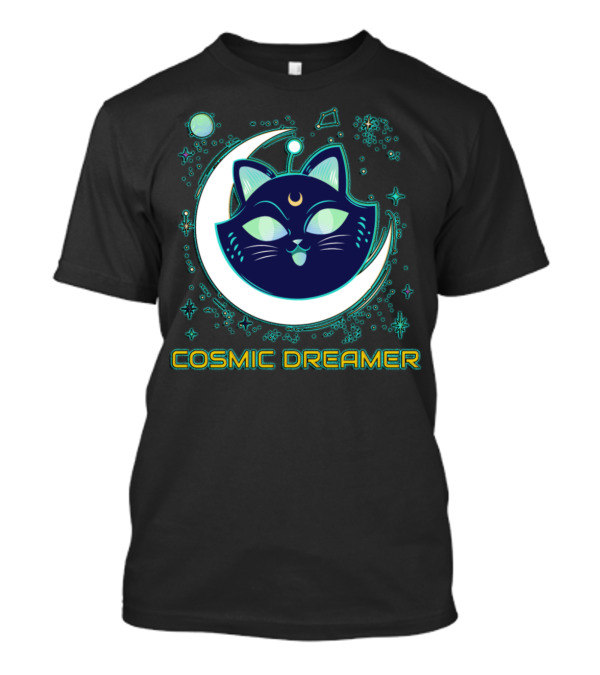 COSMIC DREAMER Cat On Crescent Moon With Stars And Celestial T-Shirt