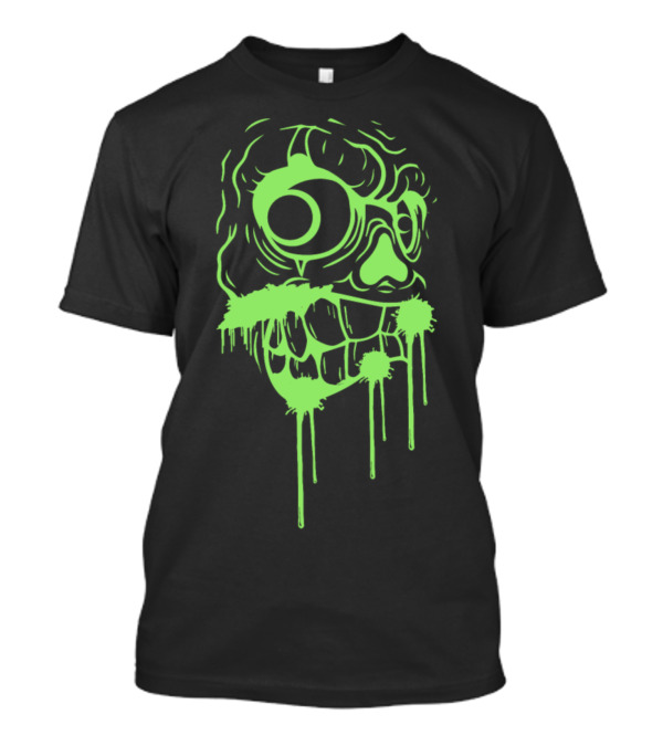 Creepy Dripping Green Halloween Skull Face T-Shirt