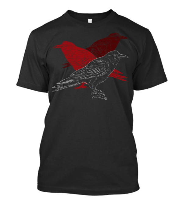 Crow Bird Trio Red And Black Sketch T-Shirt