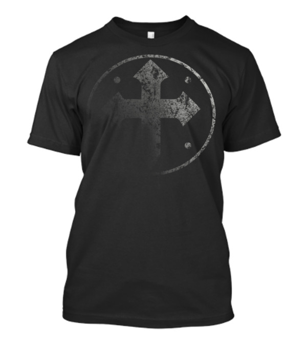 Cross Medieval Emblem In Worn Circle T-Shirt