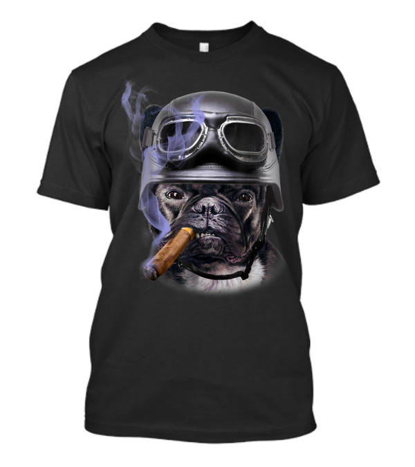 French Bulldog With Motorcycle Helmet And Cigar T-Shirt