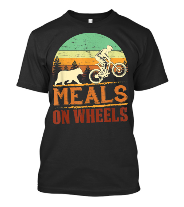 Funny Bear Chasing Cycling Biker Meals On Wheels Vintage T-Shirt
