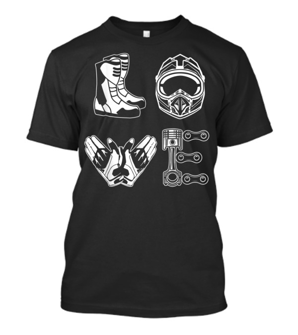 Love Motorbike Helmet Boots Gloves Engine Icons T-Shirt