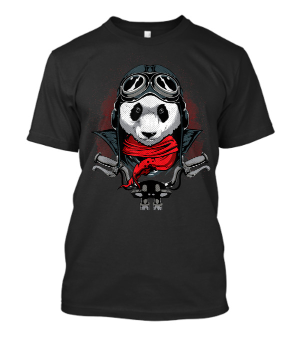 Panda Motorcycle Biker With Helmet, Goggles, And Red Scarf T-Shirt