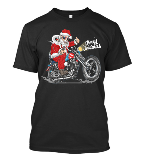 Merry Christmas Santa Claus Biker Motorcycle USA T-Shirt
