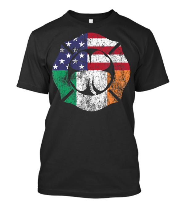 Firefighter St Patrick's Day Irish American Flag Maltese Cross Shamrock T-Shirt