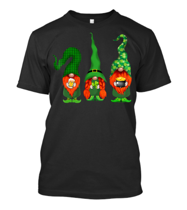 Gnomes In Buffalo Plaid And Clovers St Patrick's Day Beer And Pot Of Gold T-Shirt