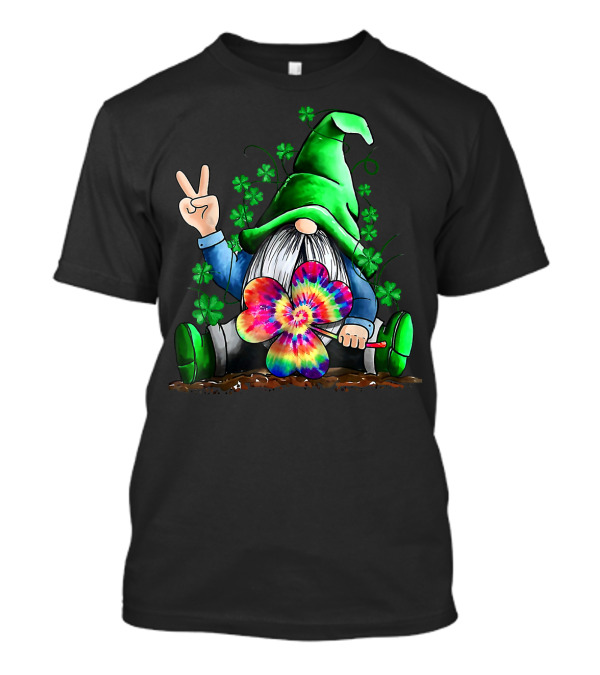 Lucky Gnomes St Patrick's Day Tie-Dye Shamrock Peace Sign T-Shirt