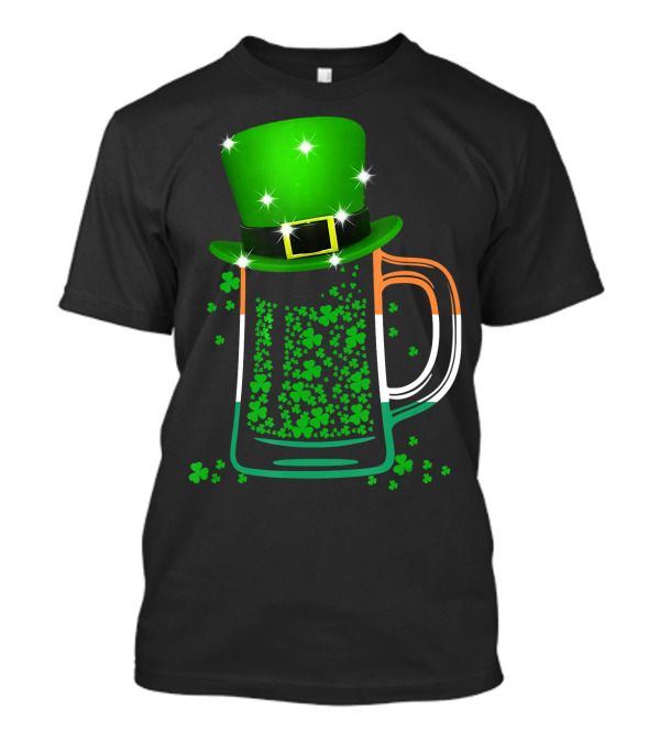 St Patrick's Day Shamrock Beer Glass With Green Leprechaun Hat T-Shirt
