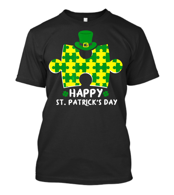 Happy St. Patrick's Day Autism Puzzle Piece With Green Hat T-Shirt