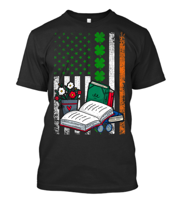 Irish American Flag Books Shamrock Lucky Librarian T-Shirt