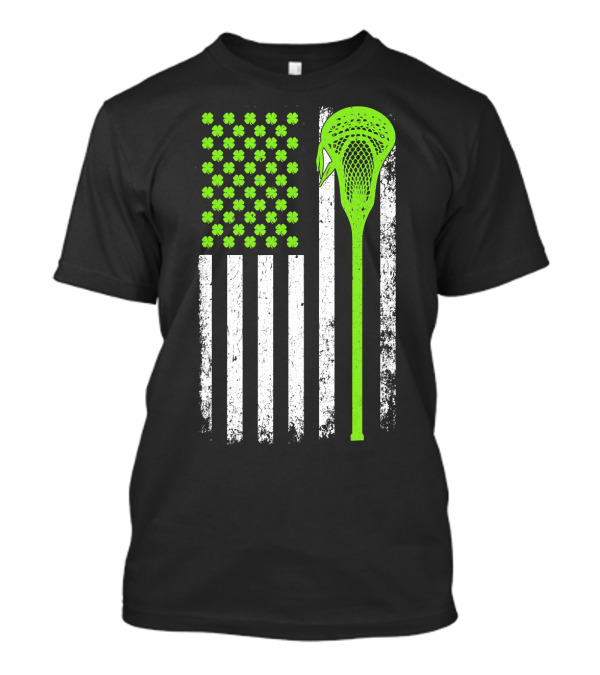 Lacrosse Stick American Flag Shamrock St Patrick's Day Irish T-Shirt
