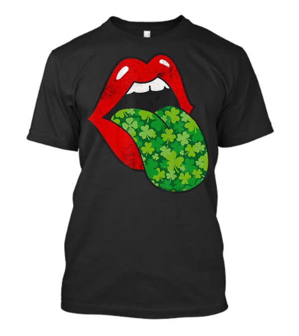 Red Lips Shamrock Tongue St Patrick's Day T-Shirt