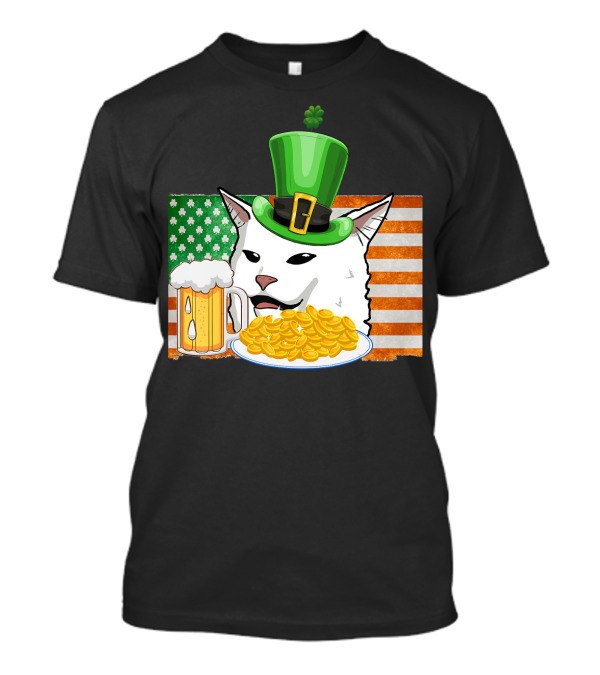 Saint Patricks Confused Cat Beer Coins Flag St Patrick's Day T-Shirt