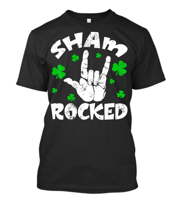Shamrocked Rock Hand Gesture With Shamrocks St Patrick's Day T-Shirt
