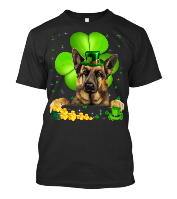 St Patrick's Day German Shepherd With Shamrock And Leprechaun Hat T-Shirt
