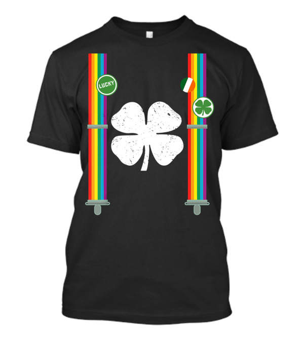 St. Patrick's Day Lucky Rainbow Suspenders Clover With Irish Flag T-Shirt