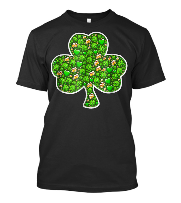 St. Patrick's Day Shamrock Beer Pattern With 4 Leaf Clover And Hearts T-Shirt