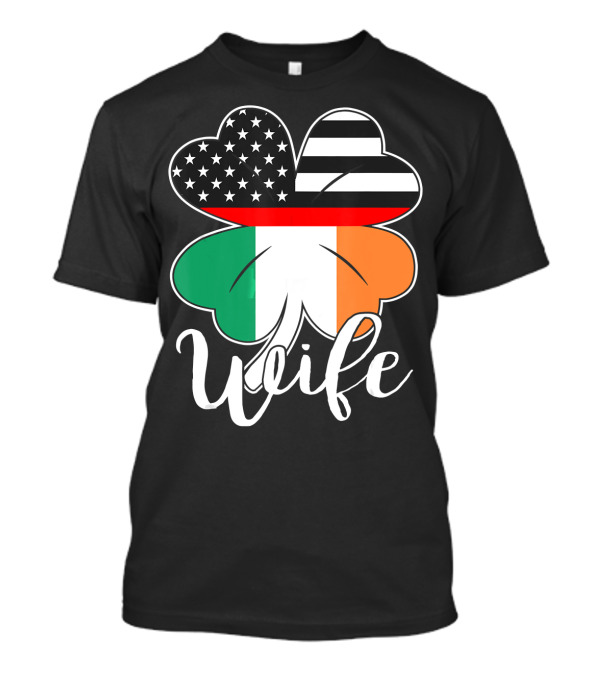 St. Patrick's Day US Flag Irish Wife Shamrock T-Shirt