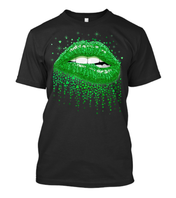 Biting Lips Green Shamrock Sparkle Happy T-Shirt