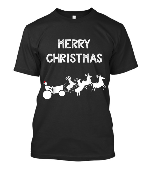 Merry Christmas Reindeer Tractor Santa Hat T-Shirt