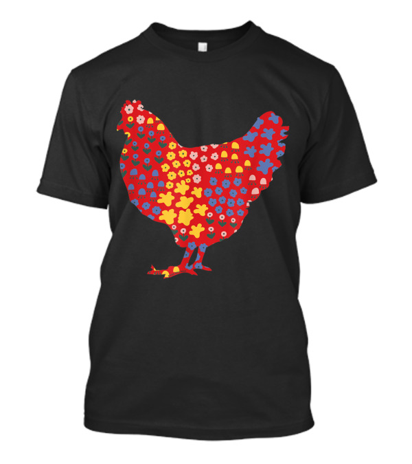 Pretty Chicken Lovers Floral Red And Gold T-Shirt