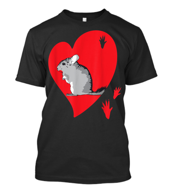 Chinchilla Inside Red Heart With Paw Prints Valentine Day T-Shirt