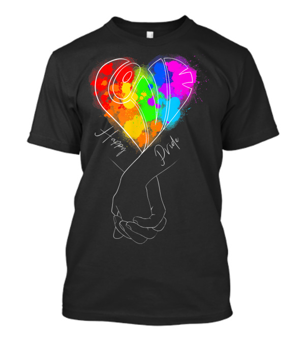 Happy Pride Love Holding Hands Rainbow Heart T-Shirt