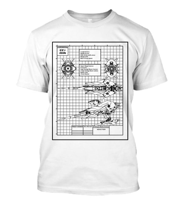 CONCEPT-X6-1-2 ZEON PROJECT DESIGNER Brian Marshall Prototype Mobile Armour NZM-92 TEERX HYPER MEGA CANNON High Energy Beam Cannon High Energy Beam Sabres Finied Barrier T-Shirt