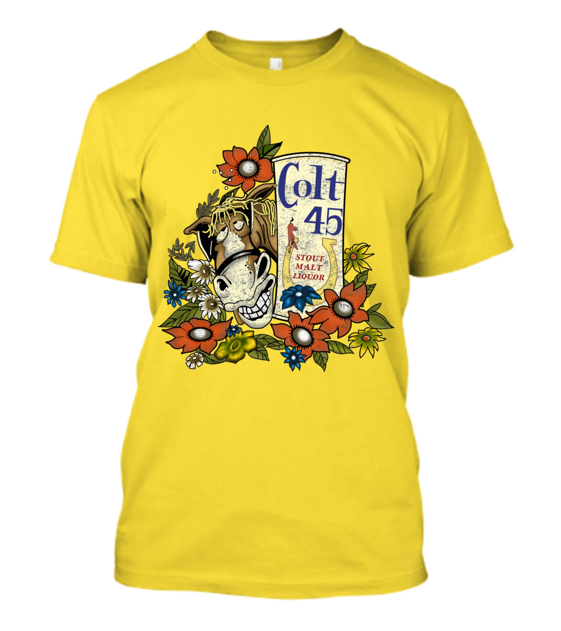 Colt 45 Stout Malt Liquor Jeff Spicoli Horse Floral T-Shirt
