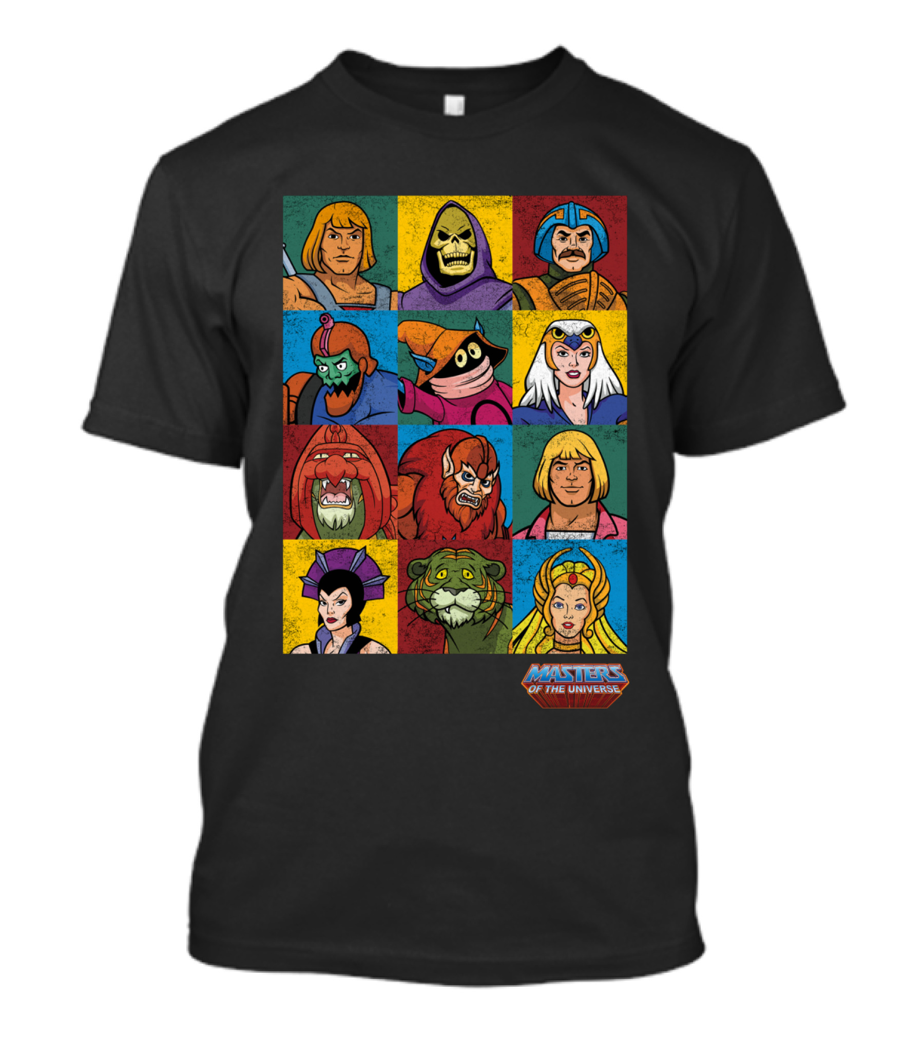 MASTERS OF THE UNIVERSE He-Man Skeletor Teela Orko Man-at-Arms Battle Cat Beast Man Evil-Lyn Vintage Characters T-Shirt