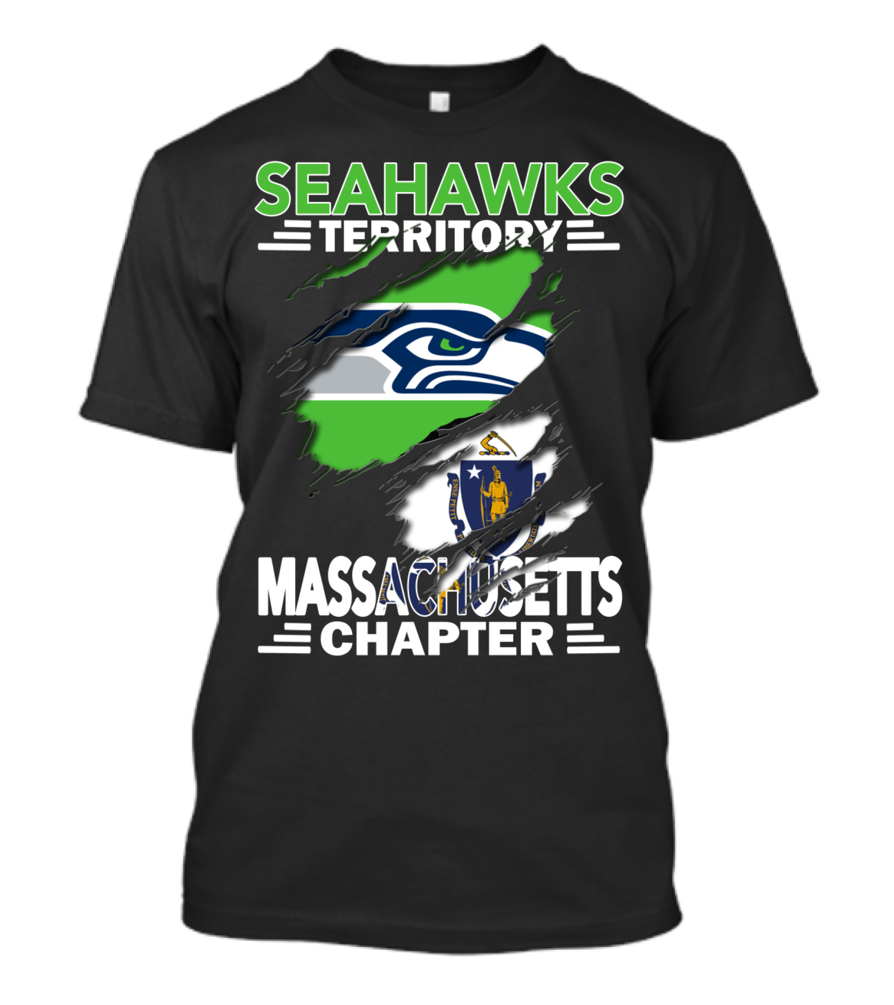 Seahawks Territory Massachusetts Chapter Seahawks Logo And Massachusetts Flag T-Shirt