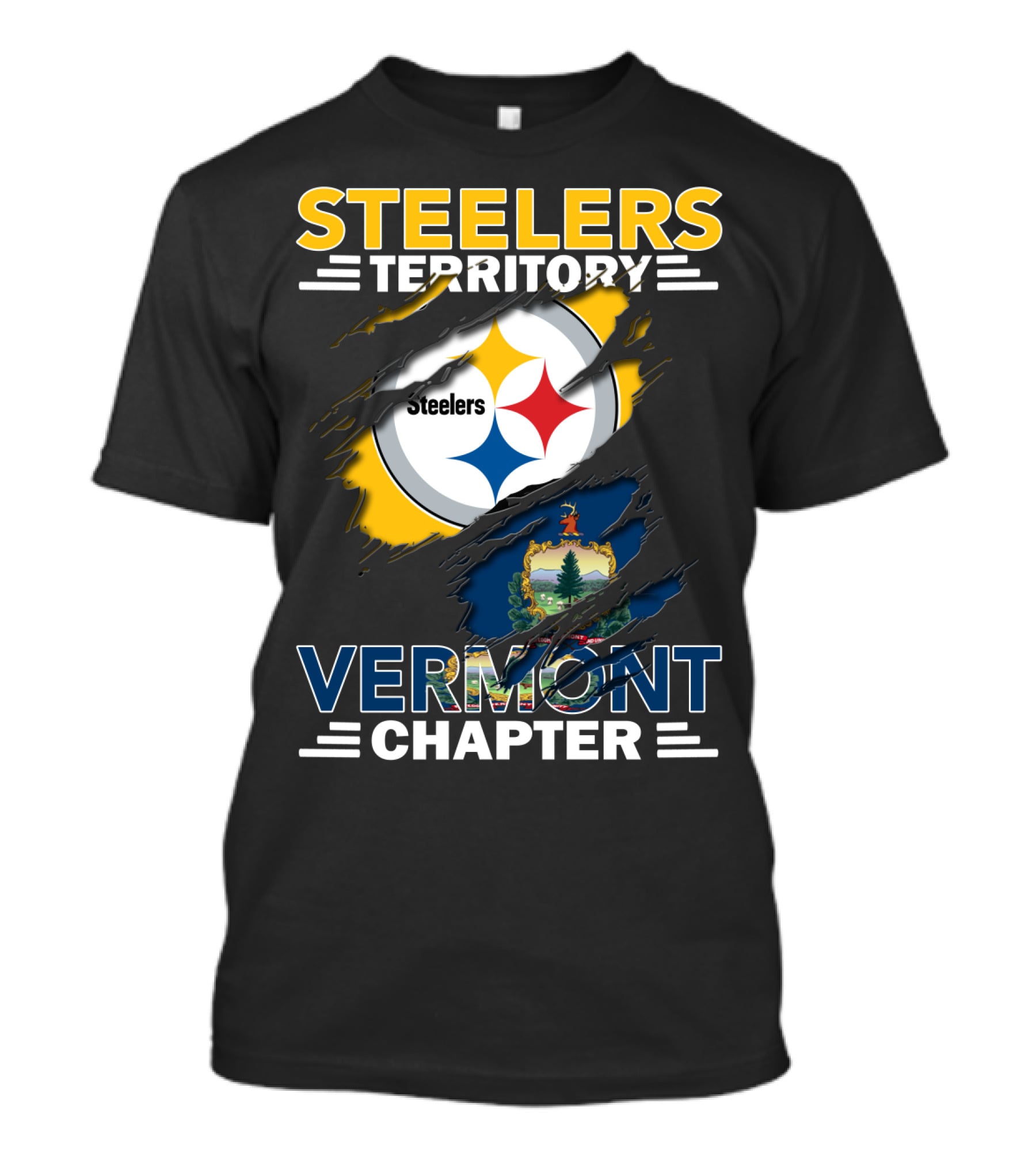 Steelers Territory Vermont Chapter Steelers Logo Vermont Seal T-Shirt