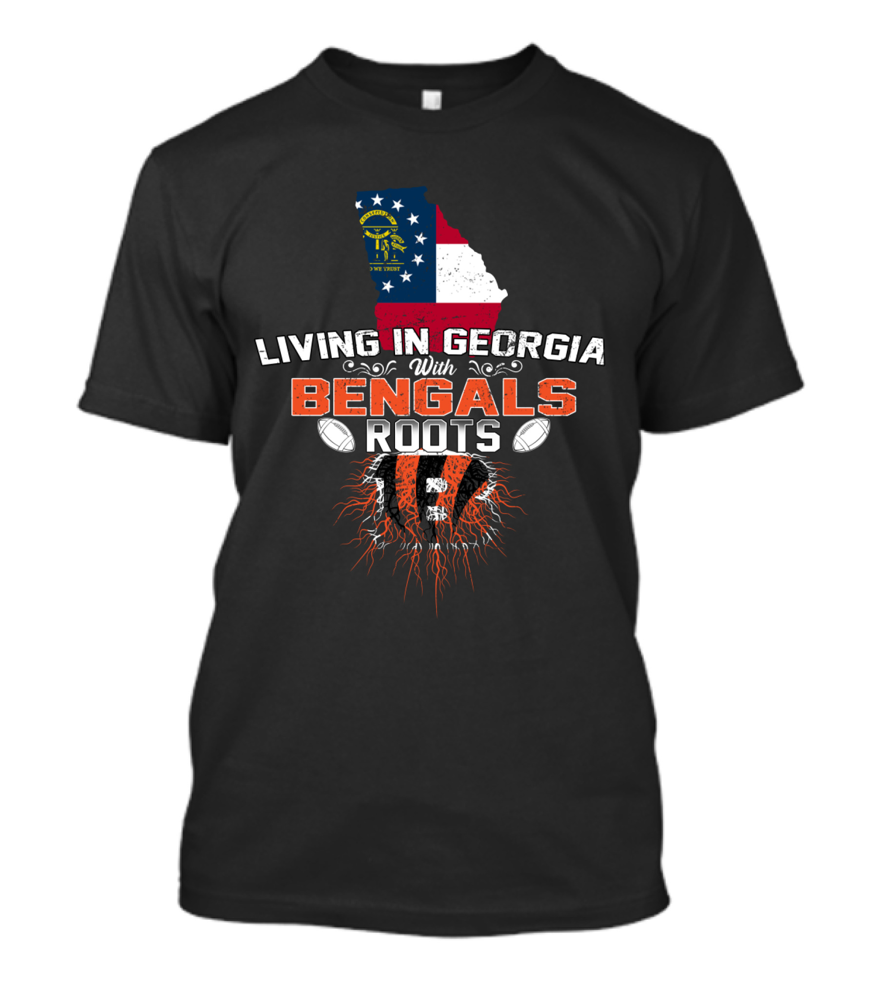 Living In Georgia With Bengals Roots Football Logo Georgia Flag T-Shirt
