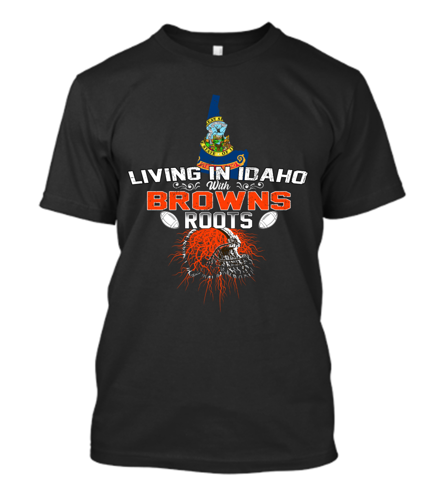 Living In Idaho With Browns Roots Football Skull T-Shirt
