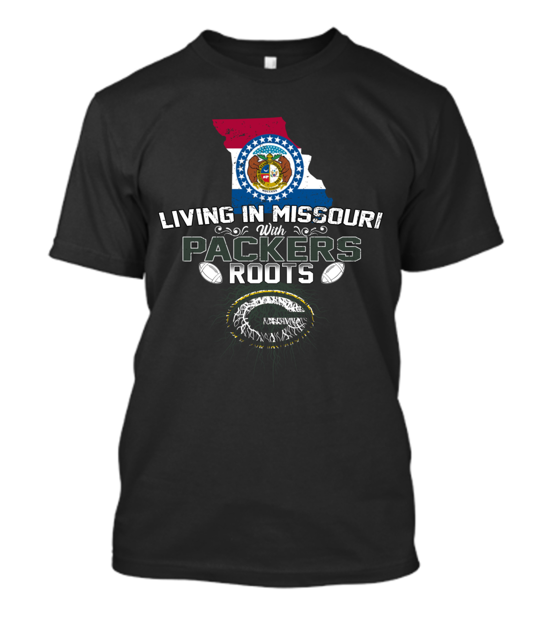 Living In Missouri With Packers Roots And Football Heritage T-Shirt