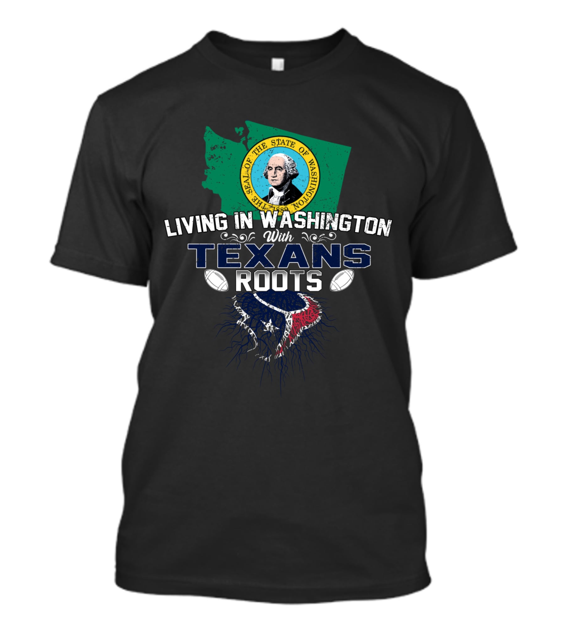 Living In Washington With Texans Roots Texas Football Fan State Map And Team Pride T-Shirt