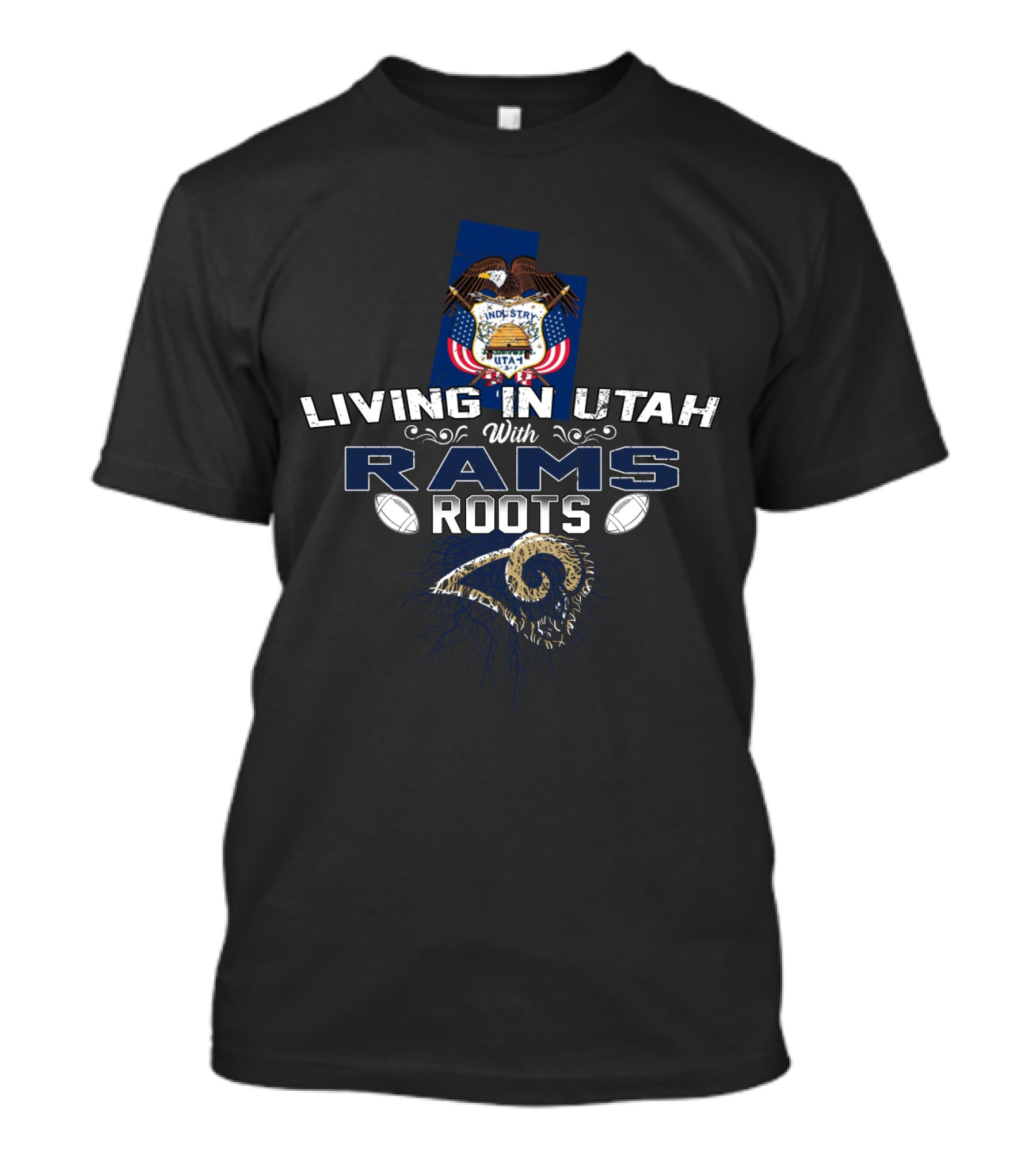 Living In Utah With Rams Roots Utah State Seal Football Emblem Heritage T-Shirt