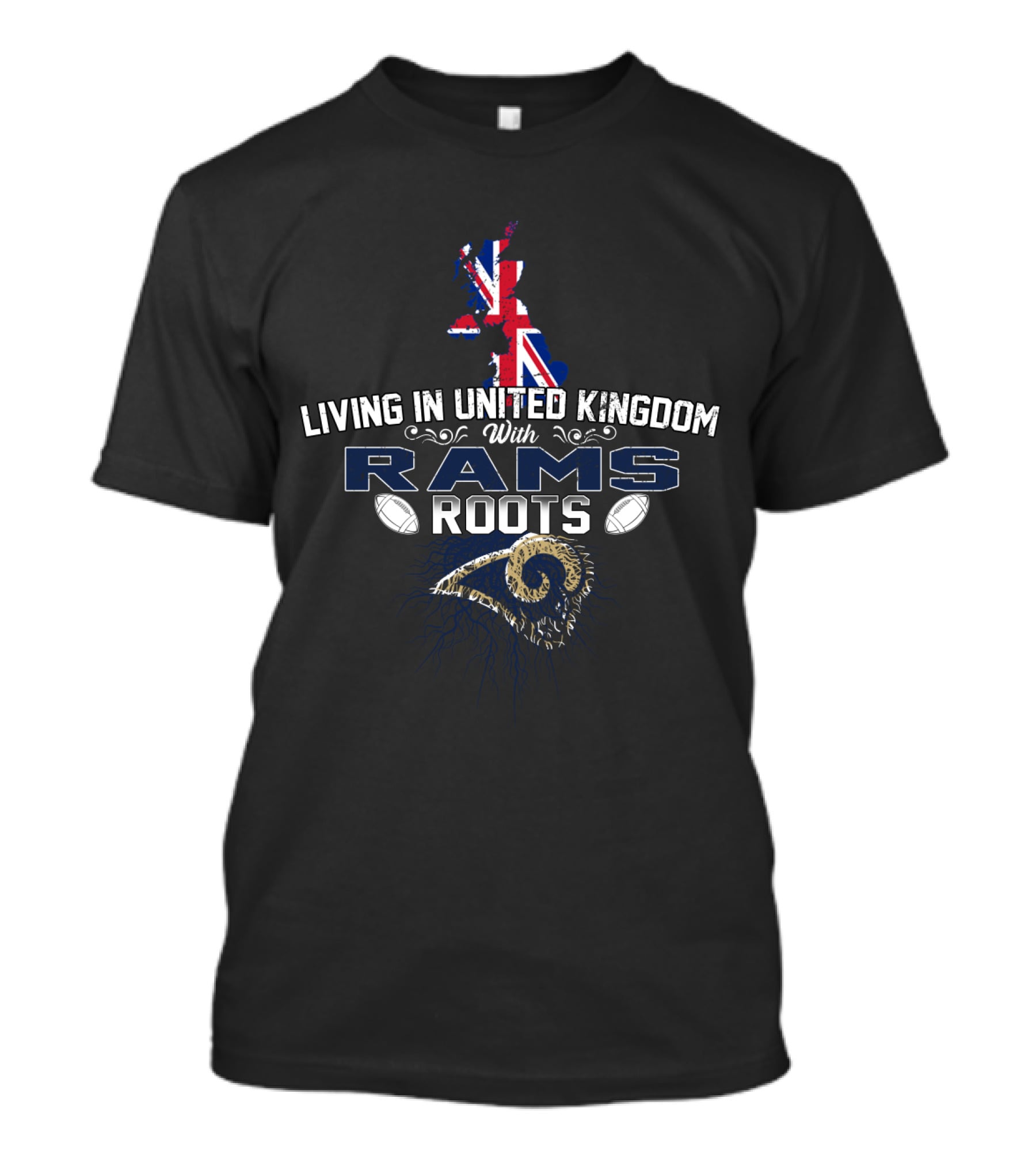 Living In United Kingdom With Rams Roots Union Jack Map Ram T-Shirt