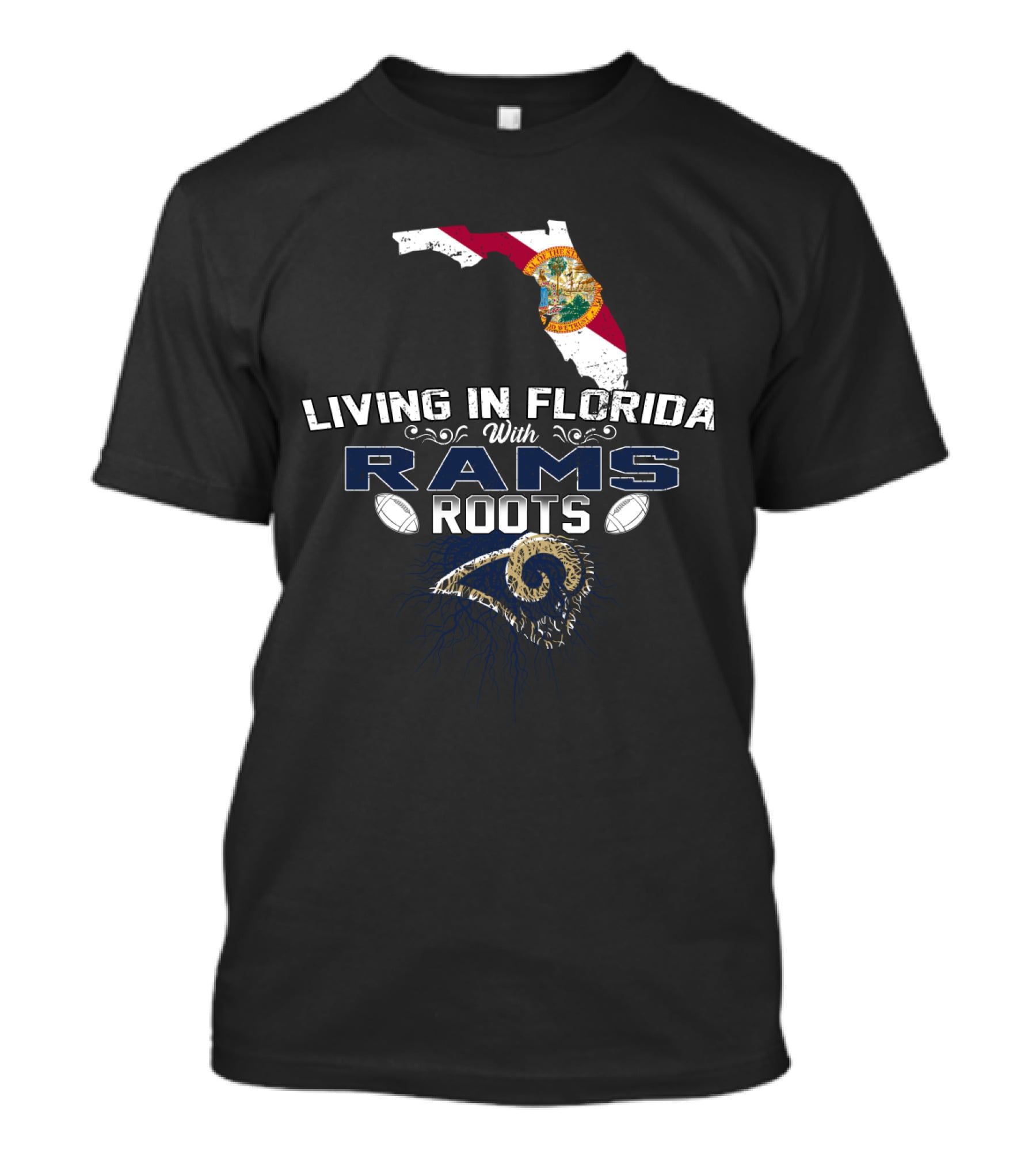 Living In Florida With Rams Roots Football Heritage Florida Map T-Shirt