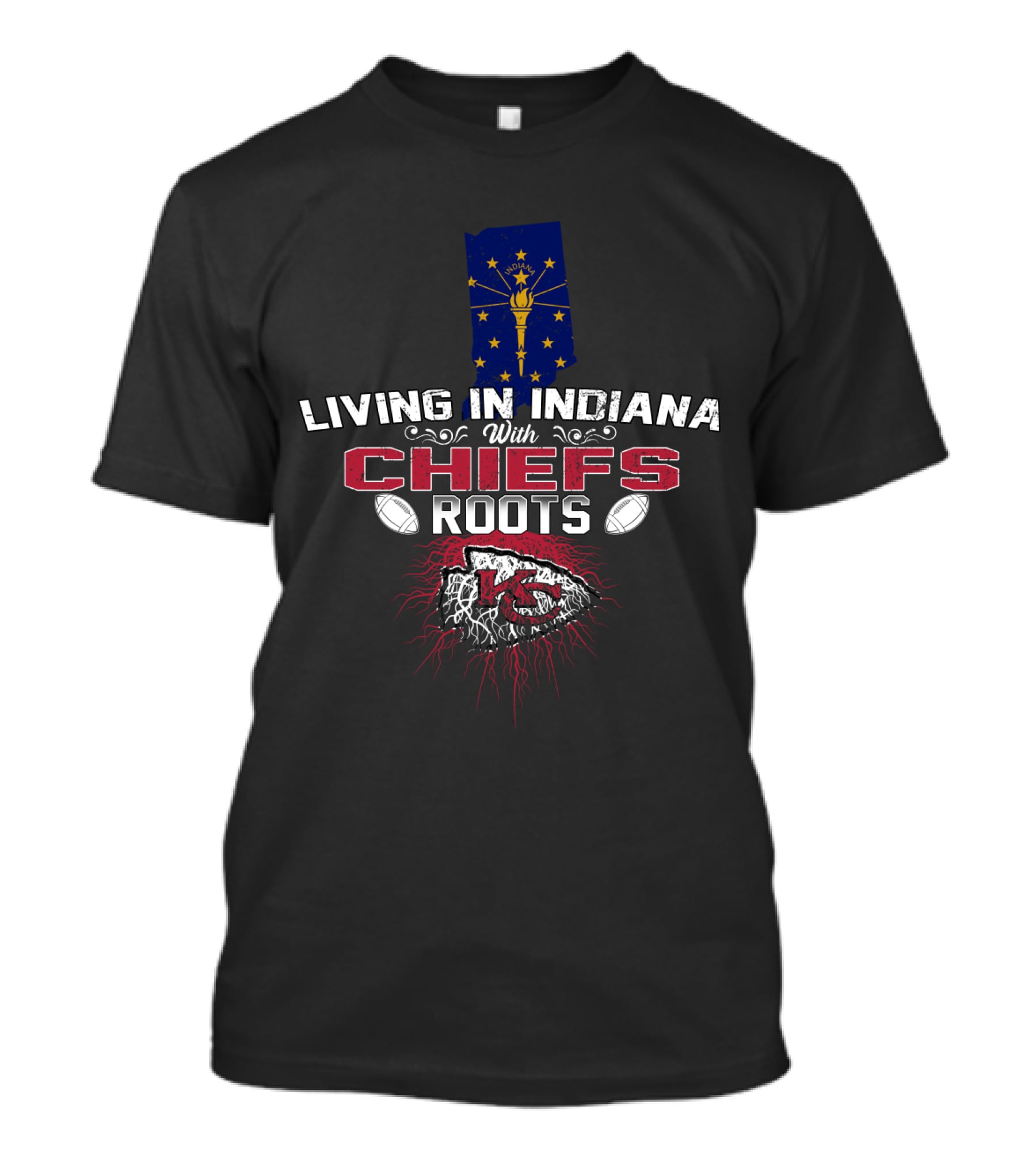 Living In Indiana With Chiefs Roots KC Flag Football T-Shirt
