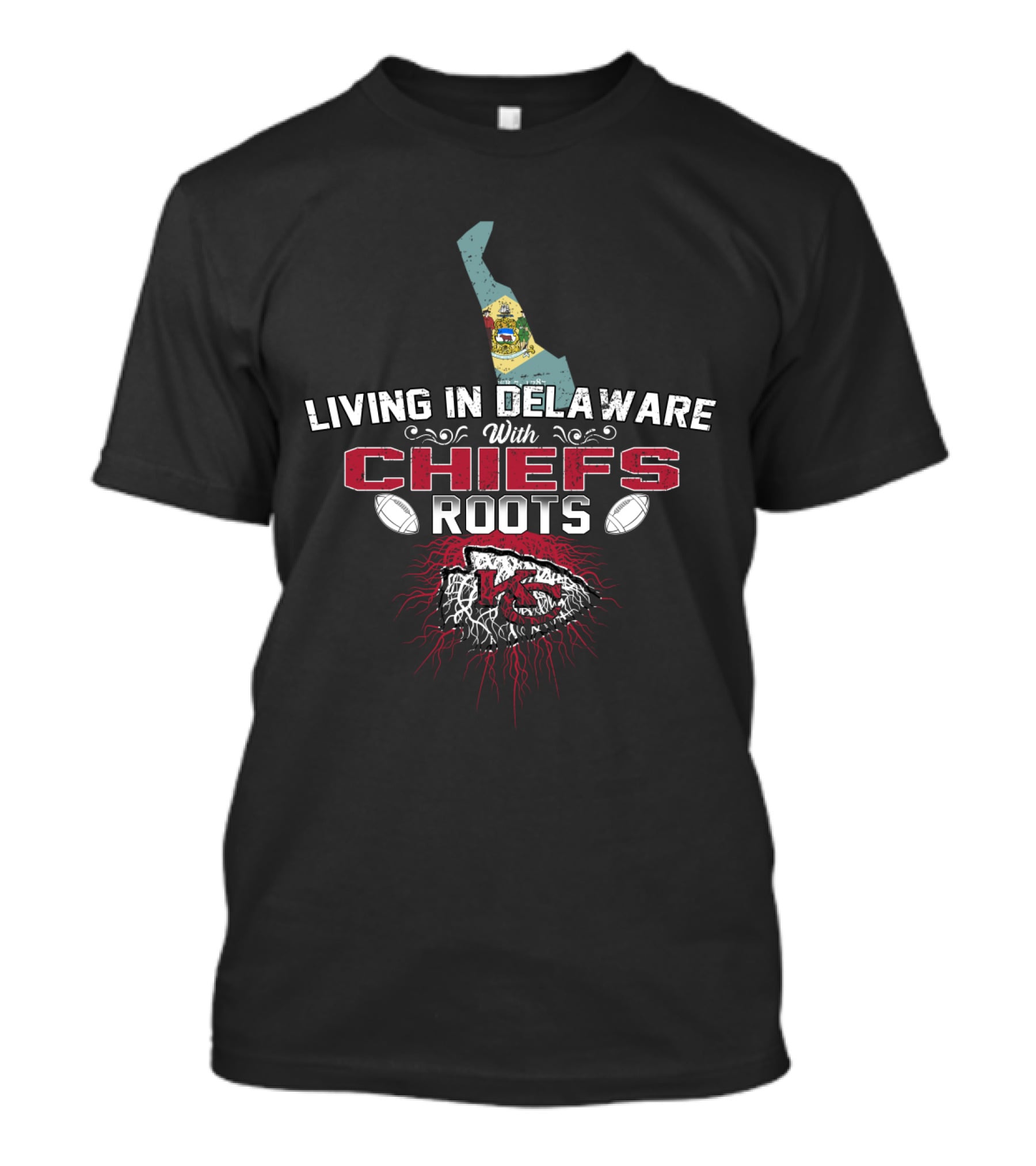 Living In Delaware With Chiefs Roots And State Map T-Shirt