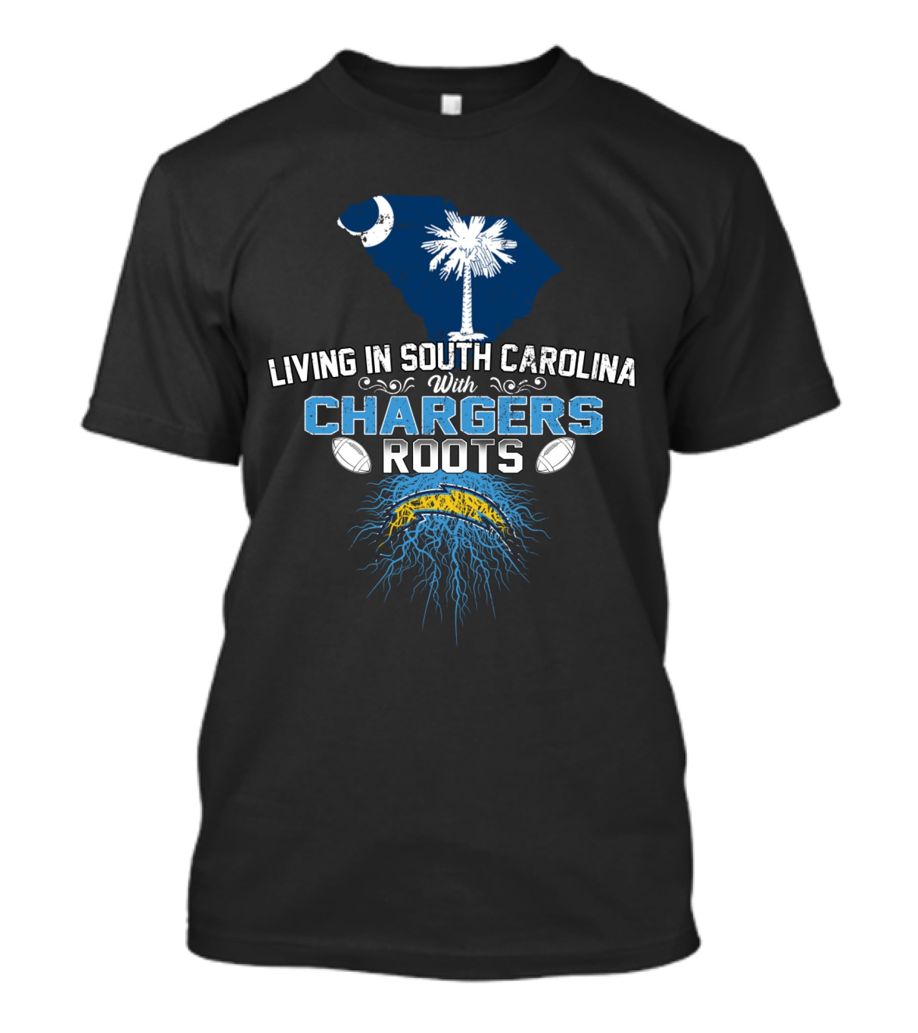 Living In South Carolina Proudly Celebrating Chargers Roots With State Flag Iconography T-Shirt