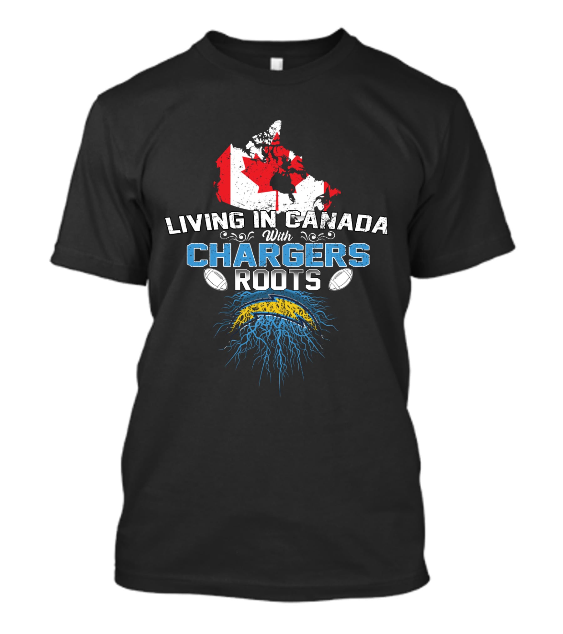 Living In Canada With Chargers Roots Football Canada Map T-Shirt
