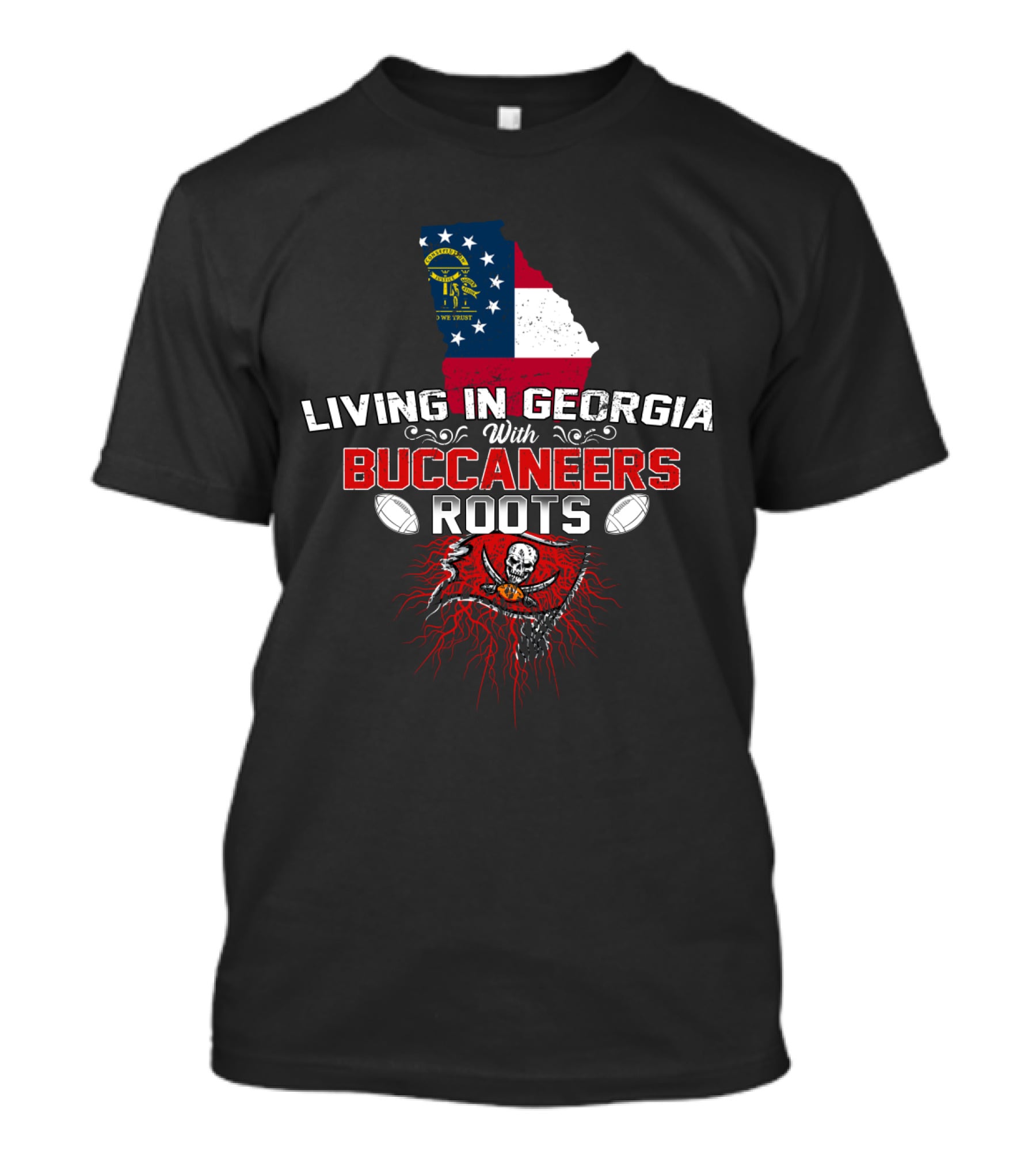 Georgia Living With Buccaneers Roots And Flag Background T-Shirt