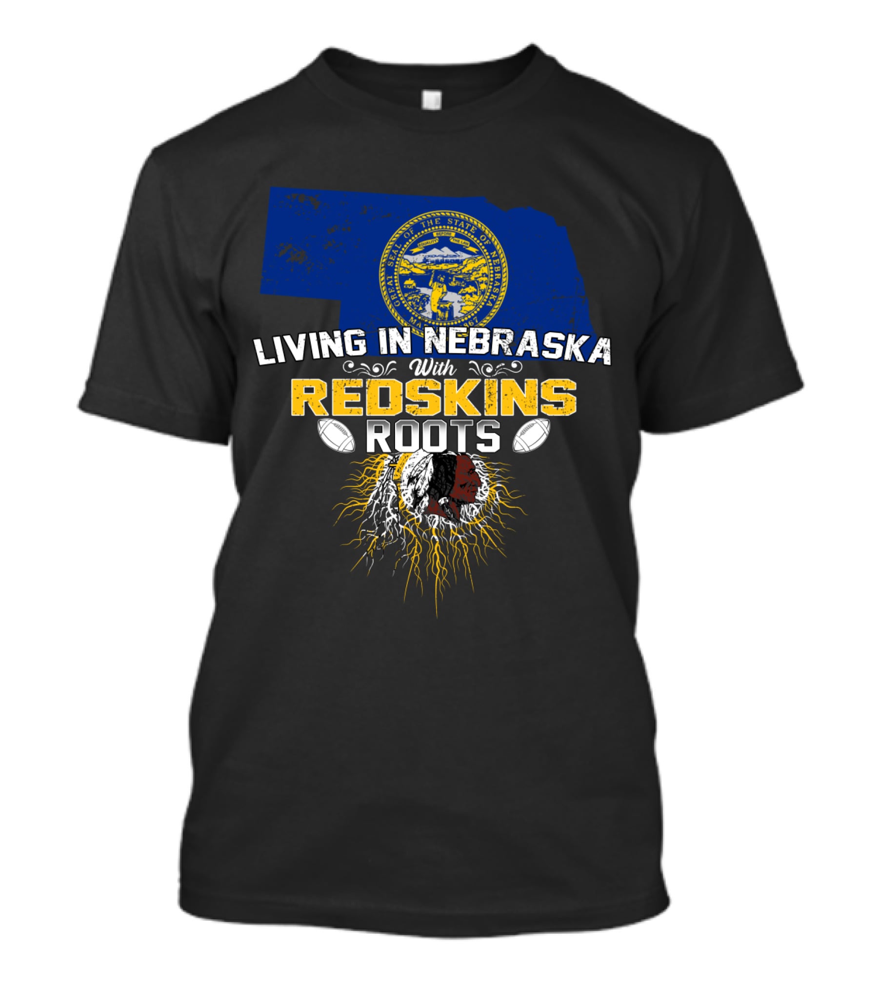 Living In Nebraska With Redskins Roots State Seal Football Helmet T-Shirt