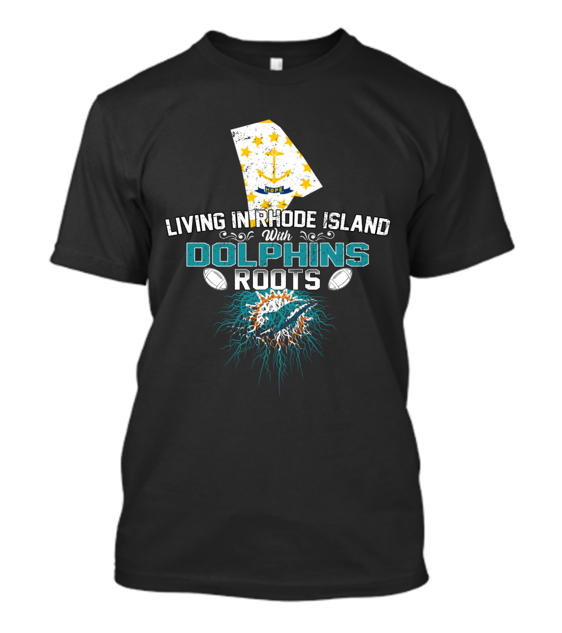 Living In Rhode Island With Dolphins Roots Miami Football Fan Connection T-Shirt