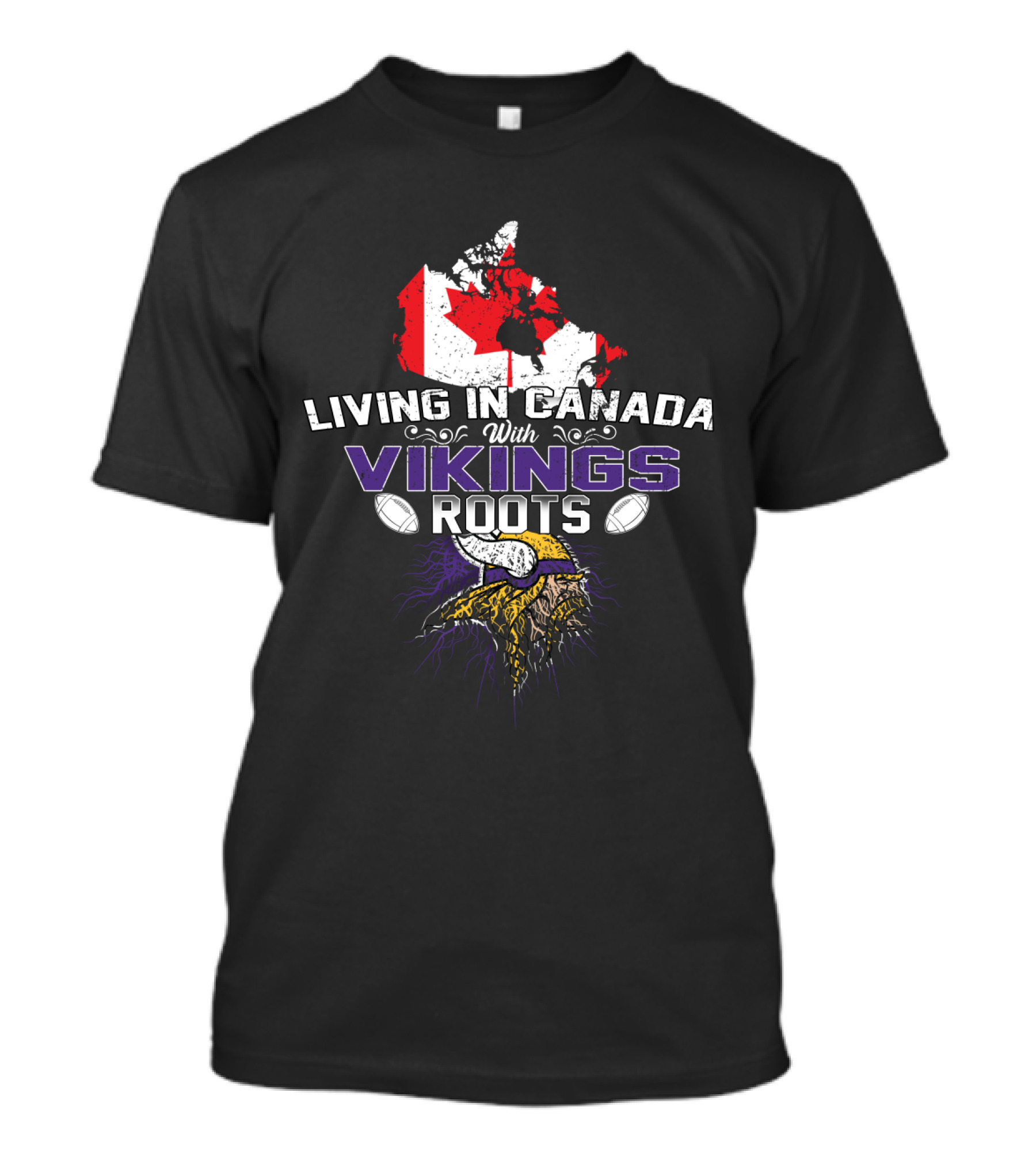 Living In Canada With Vikings Roots Map And Horned Helmet T-Shirt