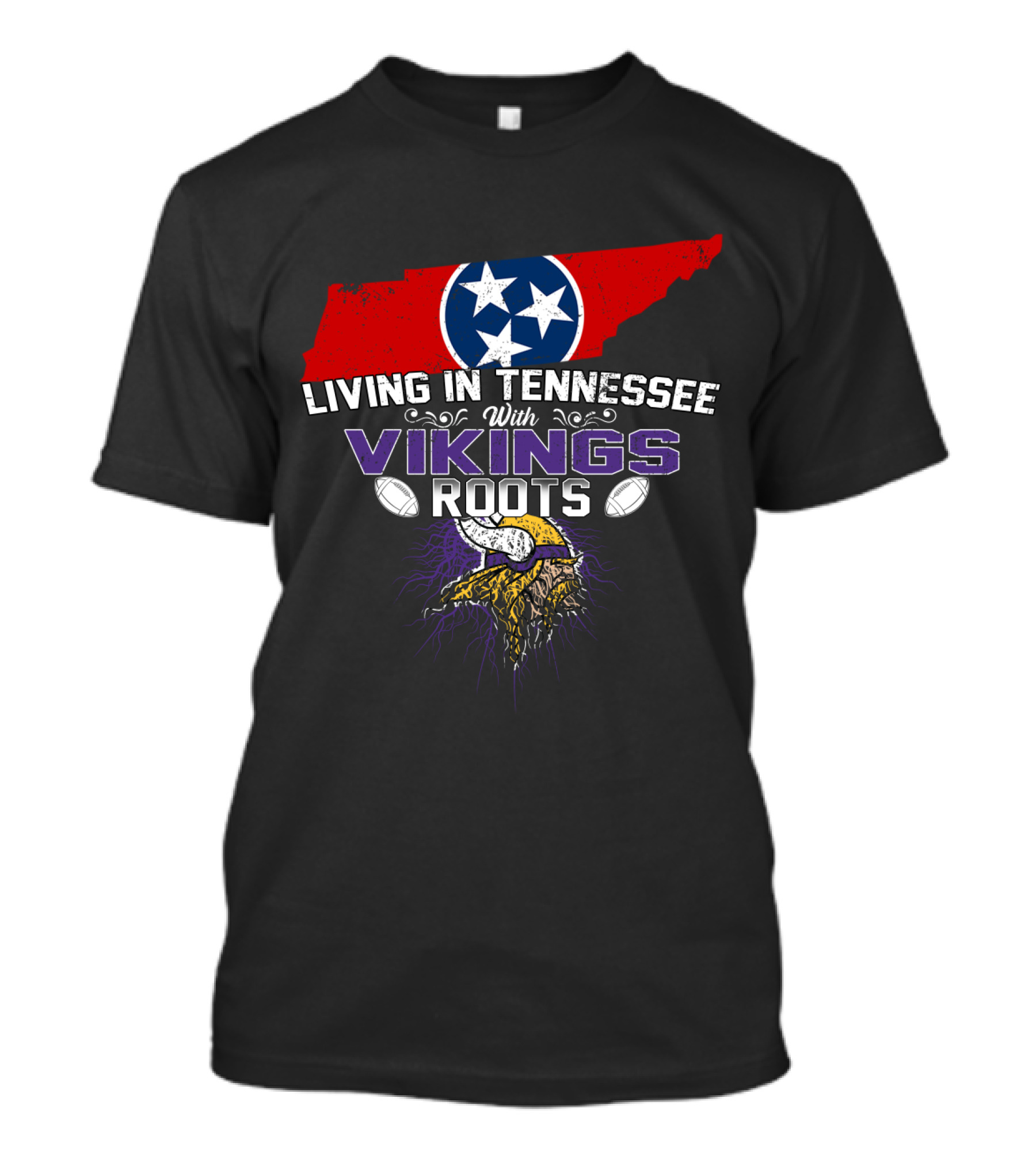 Living In Tennessee With Vikings Roots Tennessee Flag Viking Helmet Football T-Shirt